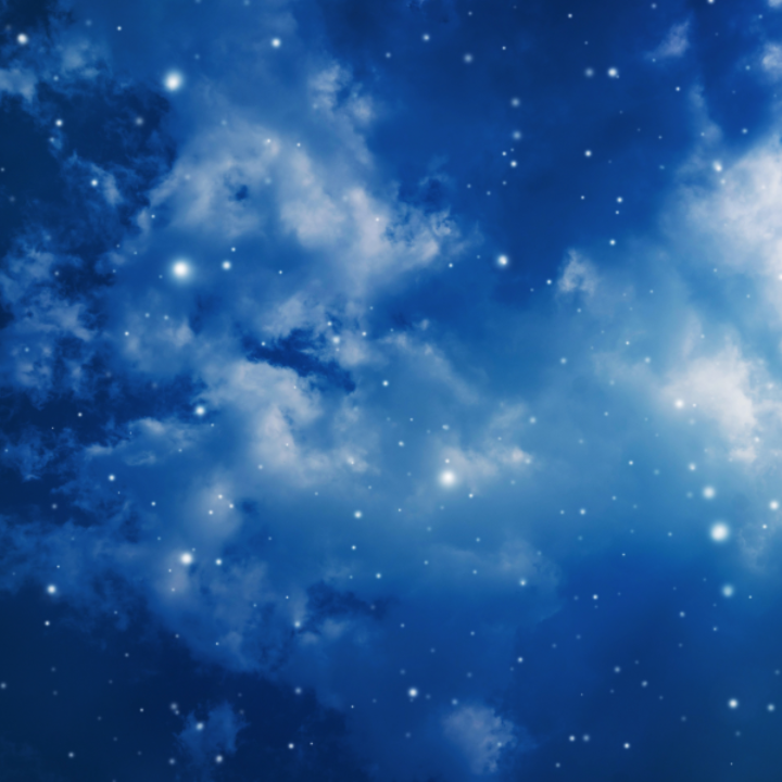 Starry night sky with clouds in a blue color scheme